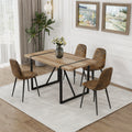 Mdf Wood Colour Dining Table And Modern Dining Chairs Set Of 4, Mid Century Wooden Kitchen Table Set, Metal Base & Legs, Dining Room Table And Suede Chairs Natural Wood Dining Room Mid Century Modern Mdf Mdf