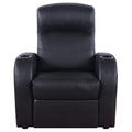 Black Upholstered Recliner With Cup Holder Black Genuine Leather Wood Primary Living Space Medium Firm Tight Back Contemporary,Modern Acacia Square Arms Foam Upholstered