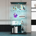 Two Door Led Lights Glass Display Cabinet 4 Shelves With Door, Floor Standing Curio Bookshelf For Living Room Bedroom Office, 64.7