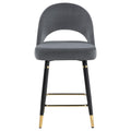 Grey And Black Open Back Counter Height Stools Set Of 2 Solid Grey Dining Room Foam Spot Clean Glam Bar Stools Open Back Foam Velvet