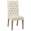 Oatmeal And Vineyard Oak Tufted Back Parson Chairs Set Of 2 Solid Beige Light Brown Dining Room Foam Spot Clean Farmhouse,Rustic Side Chair Rubberwood Tufted Back Foam Fabric