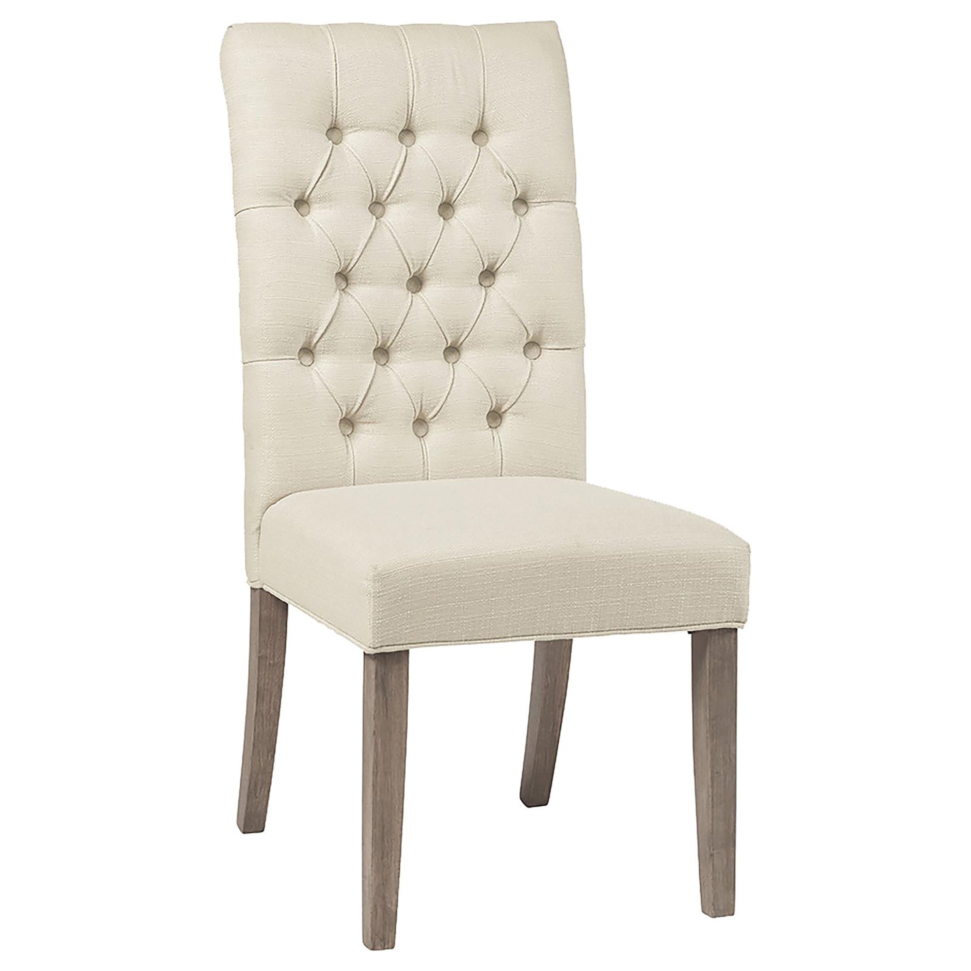 Oatmeal And Vineyard Oak Tufted Back Parson Chairs Set Of 2 Solid Beige Light Brown Dining Room Foam Spot Clean Farmhouse,Rustic Side Chair Rubberwood Tufted Back Foam Fabric