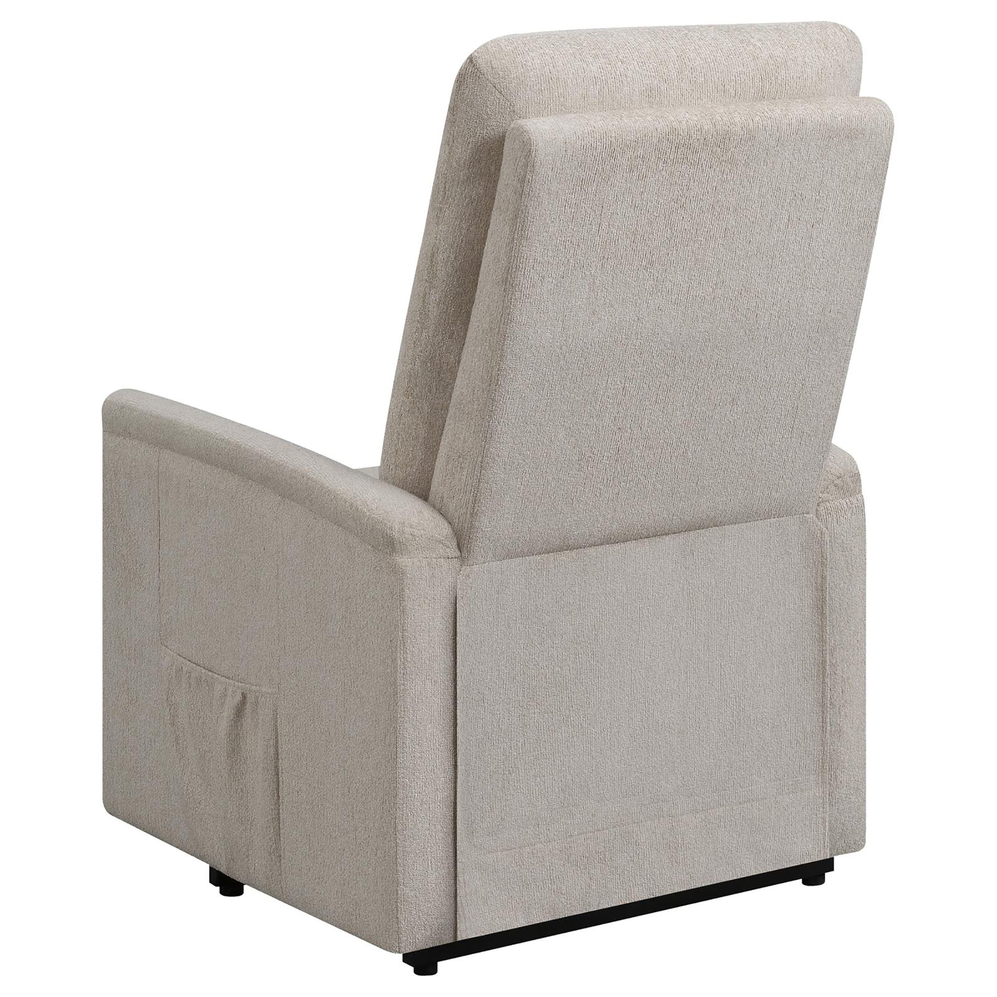 Beige Upholstered Power Lift Recliner With Storage Pocket Beige Chenille Power Remote Wood Primary Living Space Medium Firm Cushion Back Contemporary,Modern Square Arms Foam Fabric