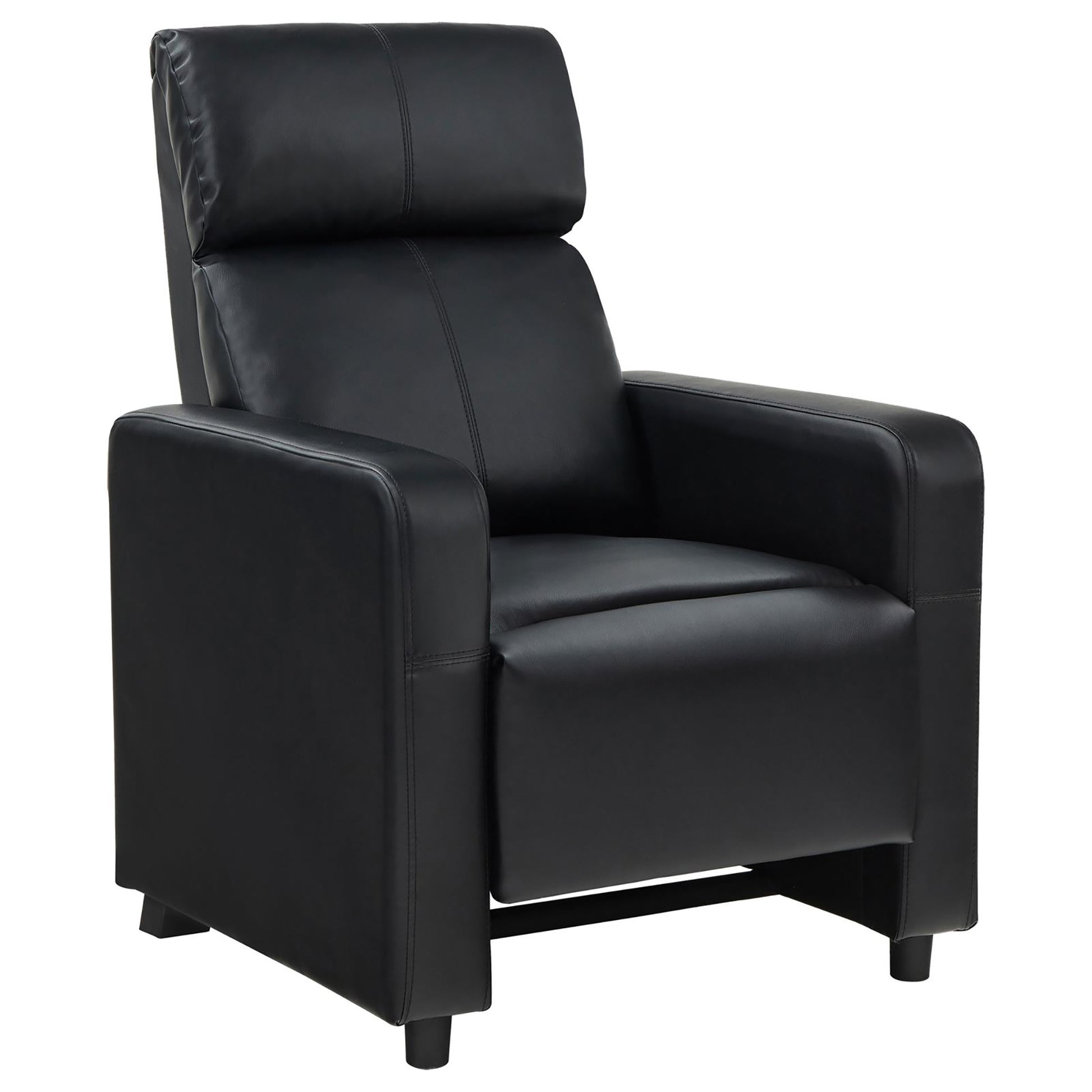 Black Upholstered Push Back Recliner Black Faux Leather Manual Push Back Wood Primary Living Space Medium Firm Tufted Back Contemporary,Modern Fir Square Arms Foam Faux Leather