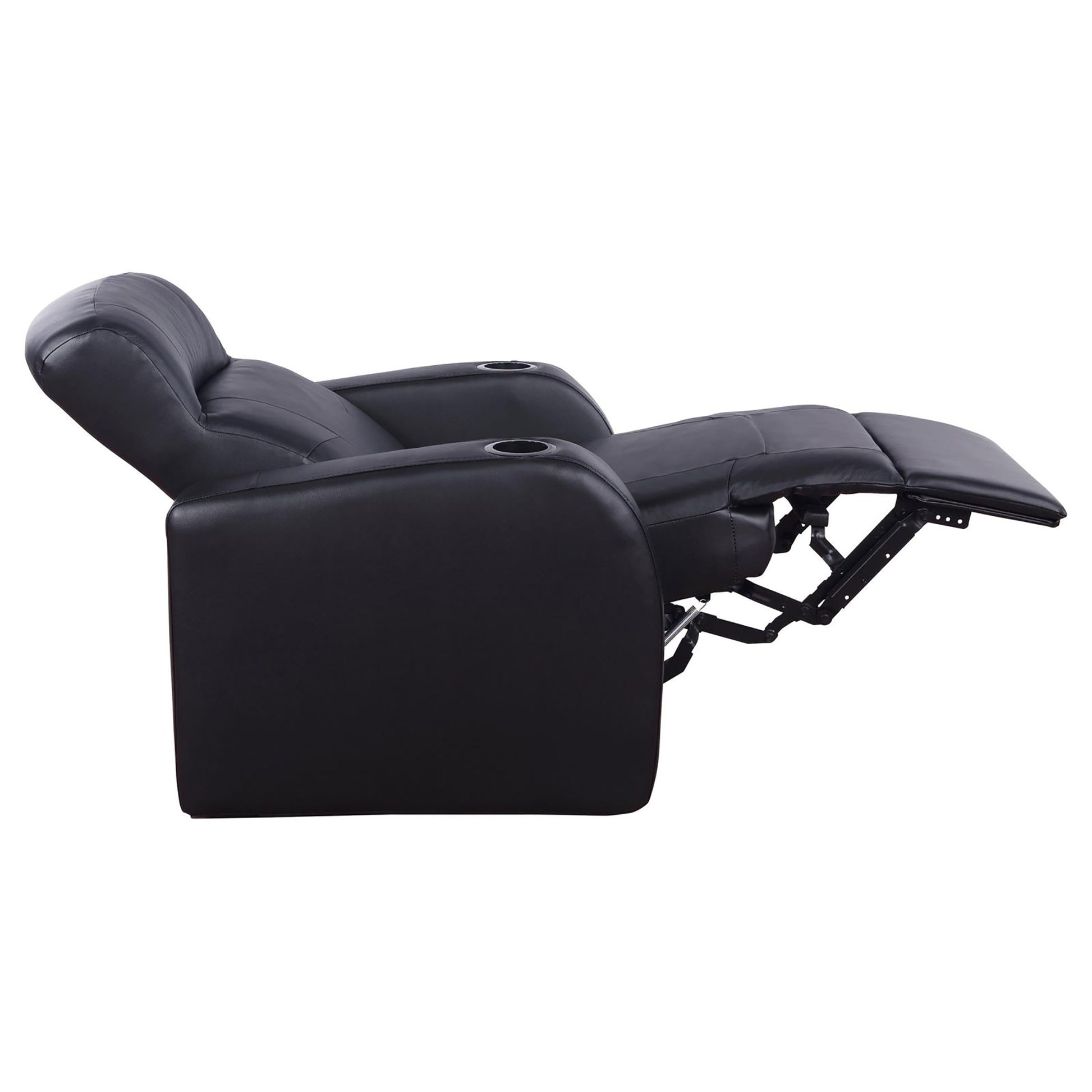 Black Upholstered Recliner With Cup Holder Black Genuine Leather Wood Primary Living Space Medium Firm Tight Back Contemporary,Modern Acacia Square Arms Foam Upholstered