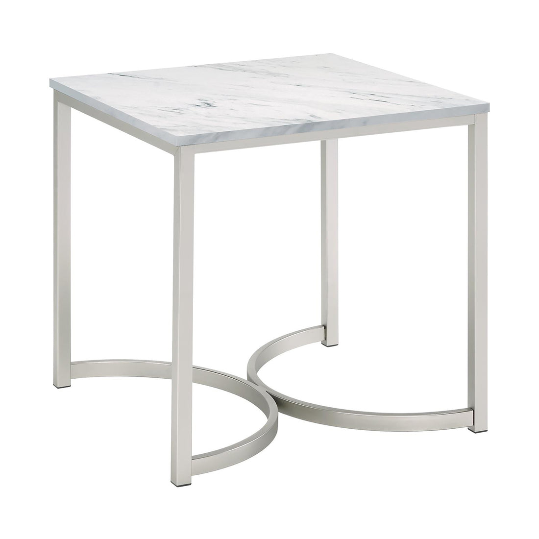 White Faux Marble And Satin Nickel Coffee Table White Primary Living Space Contemporary,Modern Square Coffee & End Tables Metal Sled