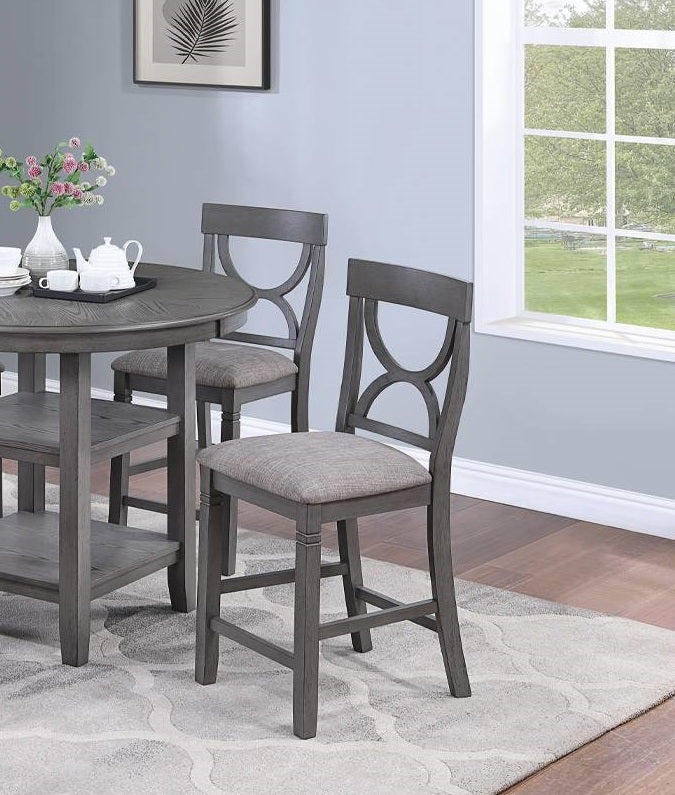 Counter Height Dining Table W Storage Shelve 4X Chairs Padded Seat Unique Design Back 5Pc Dining Set Gray Color Wood Gray Seats 4 Gray Dining Room Contemporary,Modern Round Dining Table With Chair Rubber Wood