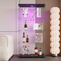 Two Door Led Lights Glass Display Cabinet 4 Shelves With Door, Floor Standing Curio Bookshelf For Living Room Bedroom Office, 64.7