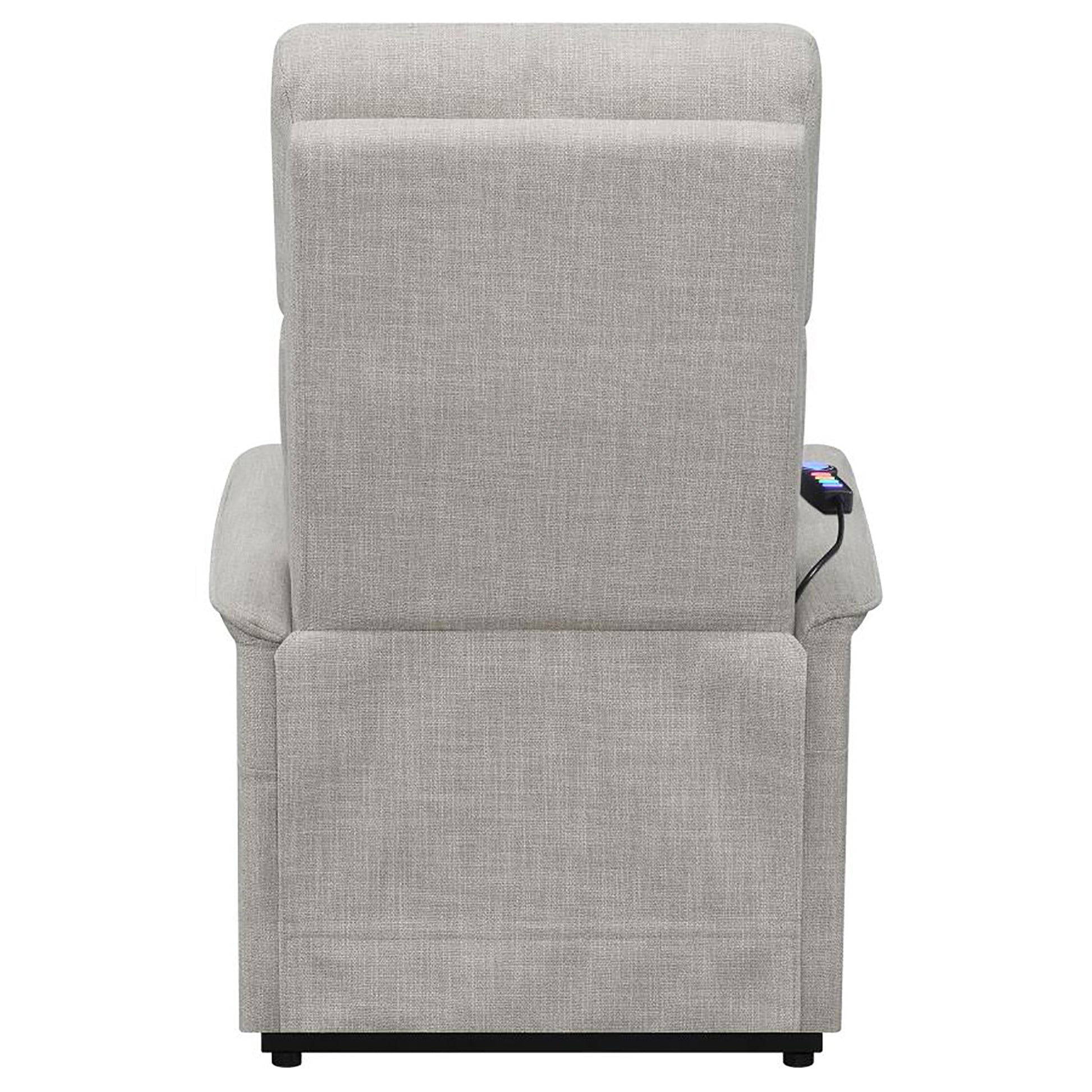 Beige Upholstered Power Lift Recliner With Wired Remote Beige Polyester Power Remote Wood Primary Living Space Medium Firm Cushion Back Contemporary,Modern Flared Arms Foam Fabric