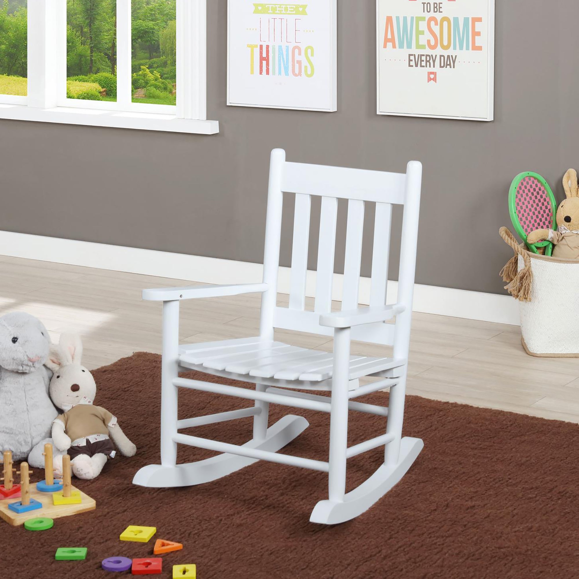 White Slat Back Youth Rocking Chair White White Primary Living Space Wipe Clean Transitional Rocking Chairs Acacia Slat Back Wood