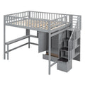 Full Size Loft Bed With Bookshelf,Drawers,Desk,And Wardrobe Gray Full Gray Solid Wood