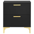 Black And Gold 2 Drawer Rectangular Nightstand Black 2 Drawers Bedroom Drawer Storage Glam Rubberwood Dovetail Joints Black Wood