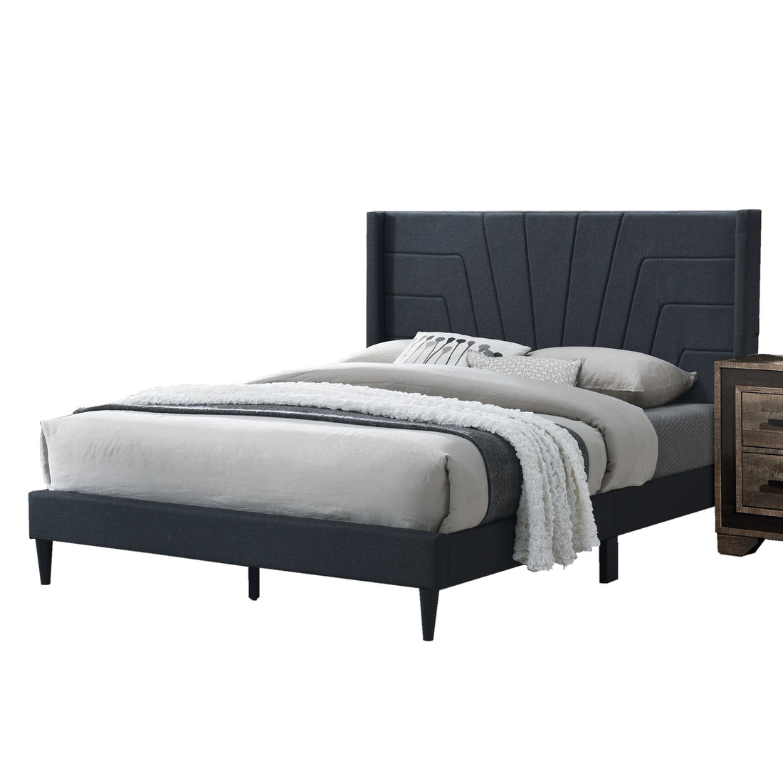 Charcoal Color 1Pc Queen Size Bed Burlap Fabric Headboard Upholstered Bedroom Furniture Platform Bedframe Queen Charcoal Wood Bedroom Contemporary,Modern Bed Frame Particle Board