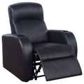 Black Upholstered Recliner With Cup Holder Black Genuine Leather Wood Primary Living Space Medium Firm Tight Back Contemporary,Modern Acacia Square Arms Foam Upholstered