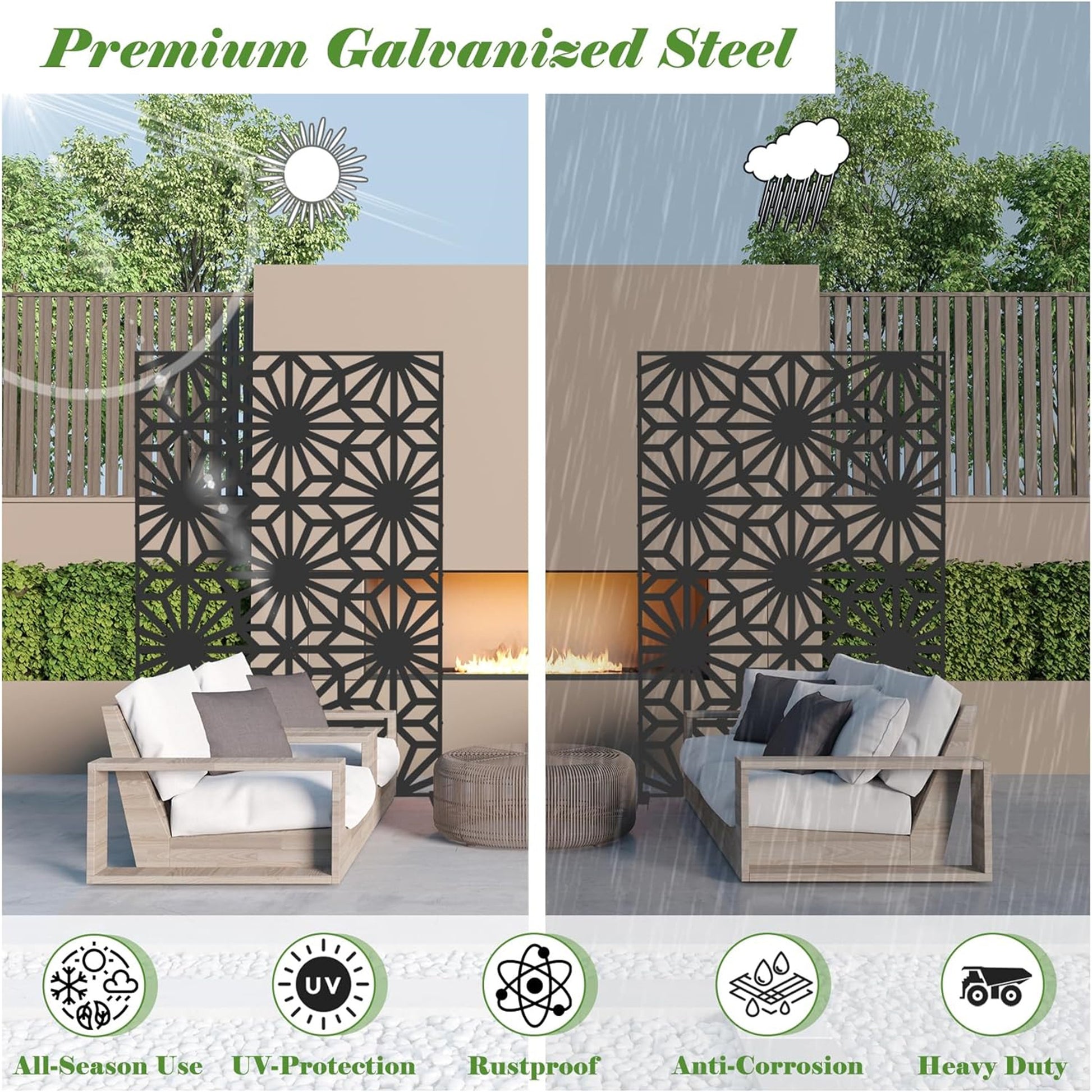 Metal Privacy Screens And Panels With Free Standing, Freestanding Outdoor Indoor Privacy Screen, Decorative Privacy Screen For Balcony Patio Garden, Sun Flower Shape Black Steel