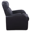 Black Upholstered Recliner With Cup Holder Black Genuine Leather Wood Primary Living Space Medium Firm Tight Back Contemporary,Modern Acacia Square Arms Foam Upholstered