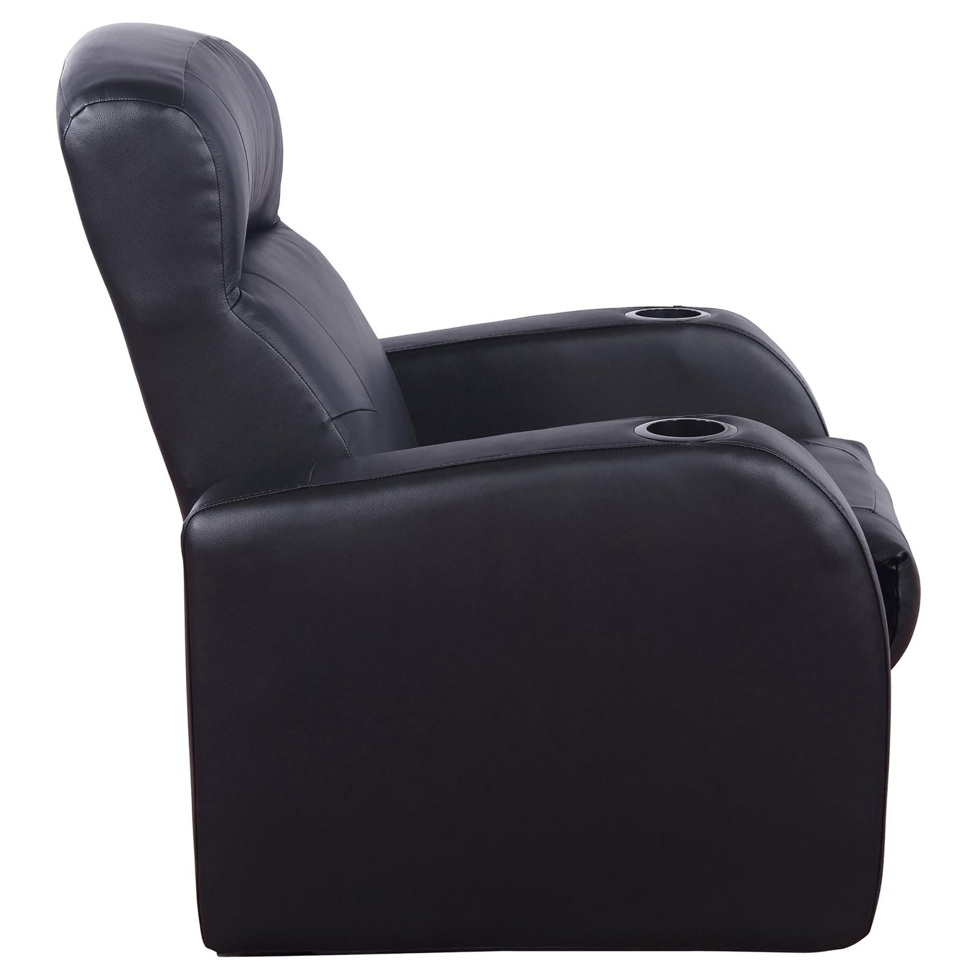 Black Upholstered Recliner With Cup Holder Black Genuine Leather Wood Primary Living Space Medium Firm Tight Back Contemporary,Modern Acacia Square Arms Foam Upholstered