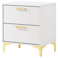 White And Gold 2 Drawer Rectangular Nightstand White White 2 Drawers Bedroom Drawer Storage Glam Rubberwood Dovetail Joints White Wood