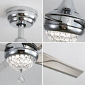 48 Inch Crystal With 3 Speed Wind 4 Iron Blades Remote Control Ac Motor With Light Chrome Metal