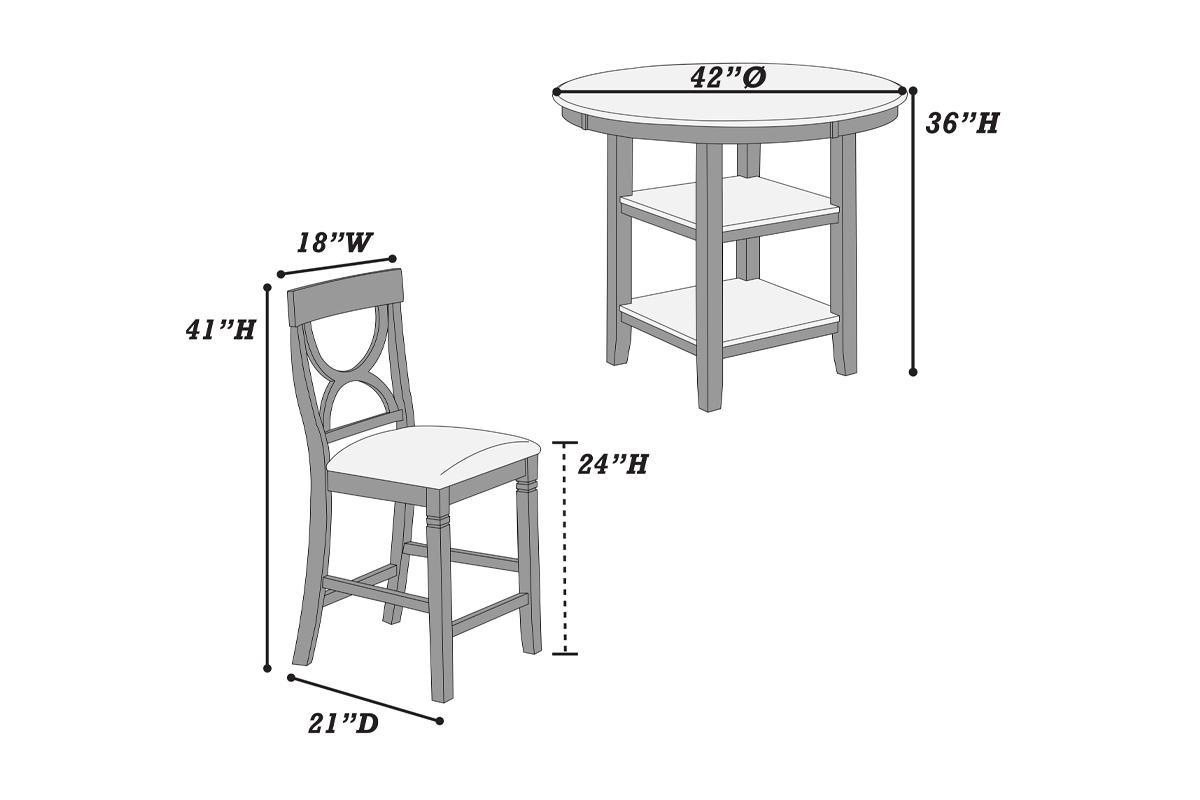 Counter Height Dining Table W Storage Shelve 4X Chairs Padded Seat Unique Design Back 5Pc Dining Set Gray Color Wood Gray Seats 4 Gray Dining Room Contemporary,Modern Round Dining Table With Chair Rubber Wood