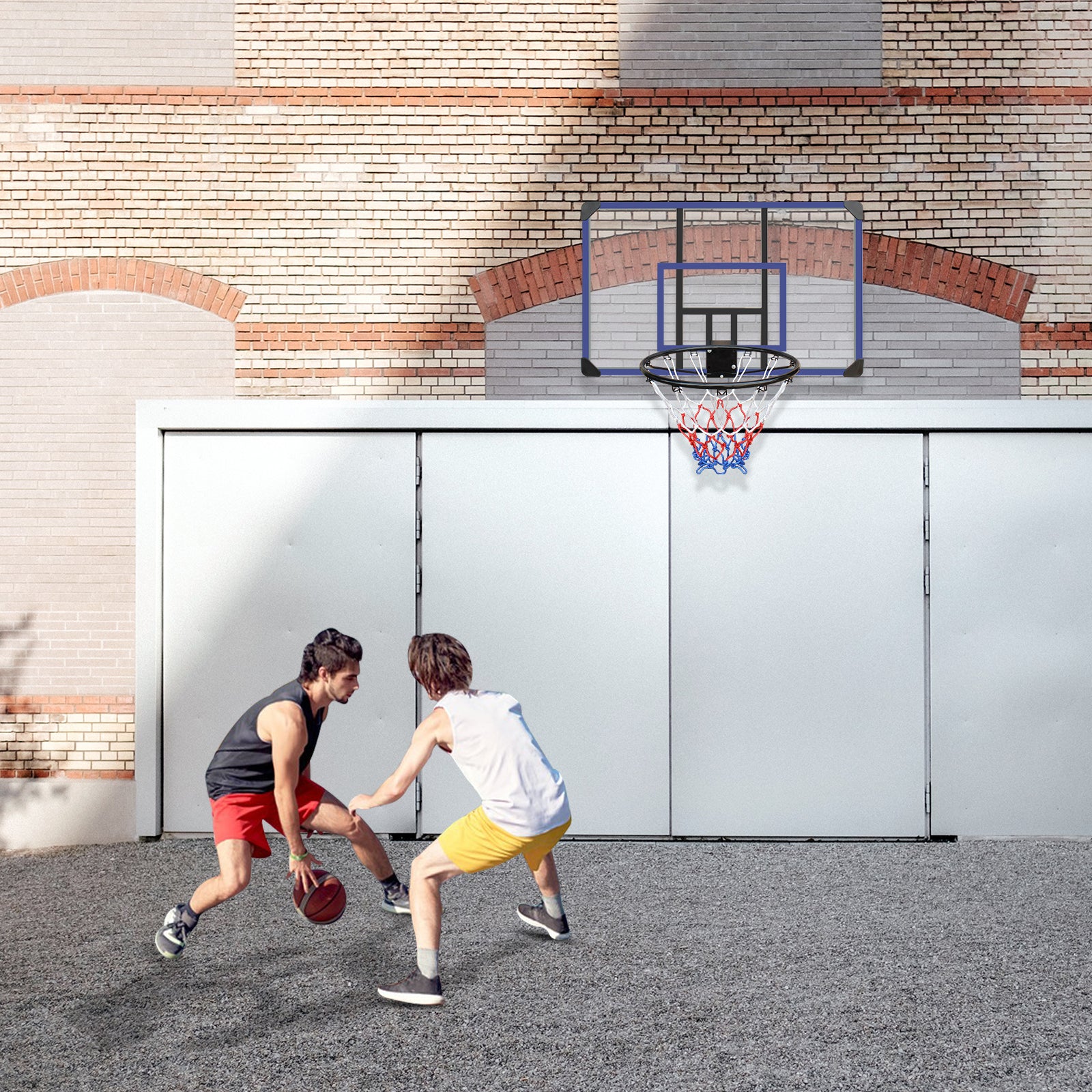 Wall Mounted Basketball Hoop, 45 X 29 Inches Shatterproof Back, Folding Hoop, Durable Hoop And All Weather Mesh For Indoor And Outdoor Use Black Blue Iron