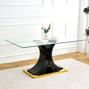 Modern Style Glass Table, Elegant Transparent Design, Durable Support Base, Solid, Selected Materials Made Of Furniture Display Fashion, Suitable For The Living Room Set Of 1 Black Gold Tempered Glass