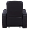 Black Upholstered Recliner With Cup Holder Black Genuine Leather Wood Primary Living Space Medium Firm Tight Back Contemporary,Modern Acacia Square Arms Foam Upholstered