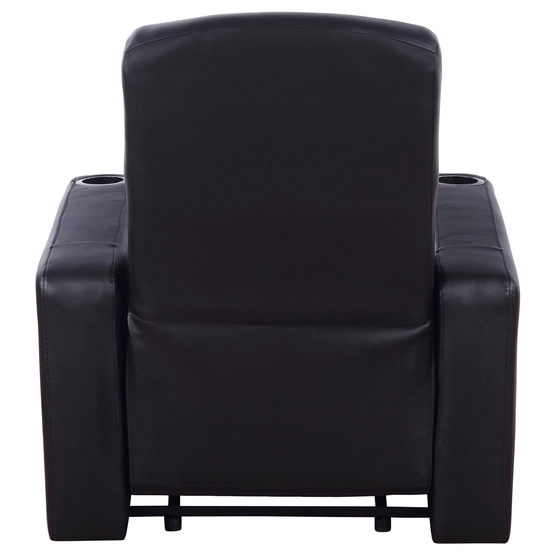 Black Upholstered Recliner With Cup Holder Black Genuine Leather Wood Primary Living Space Medium Firm Tight Back Contemporary,Modern Acacia Square Arms Foam Upholstered