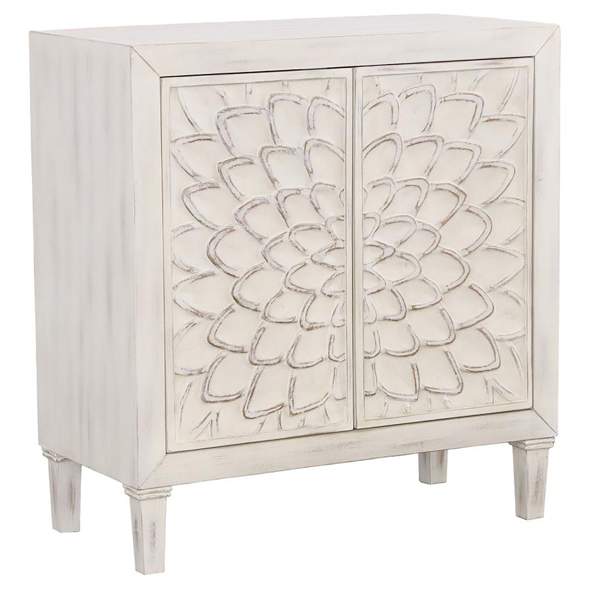 White 2 Door Accent Cabinet 1 2 Shelves Standard Distressed Finish White White Primary Living Space Shelves Included Farmhouse,Rustic Rubberwood Wood