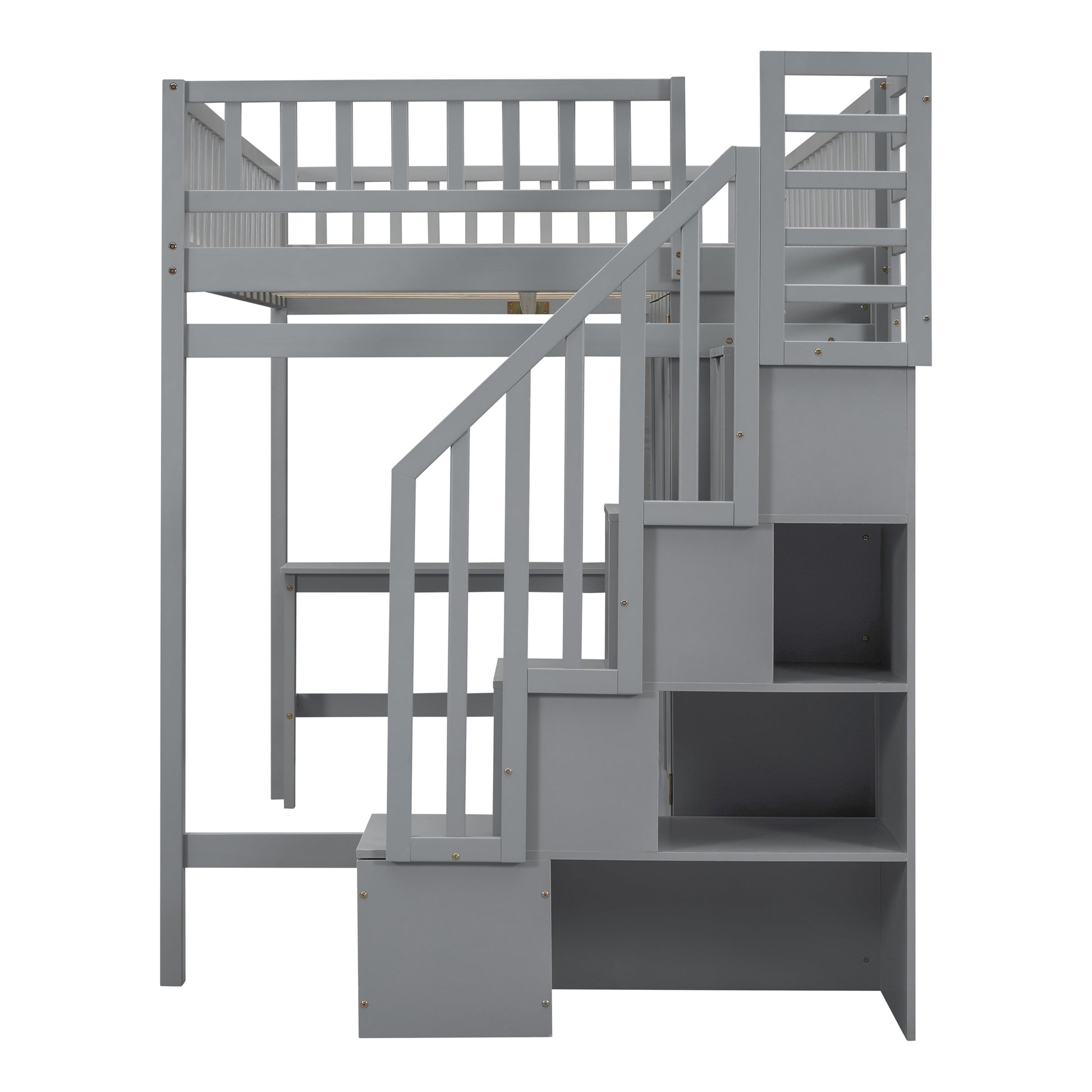 Full Size Loft Bed With Bookshelf,Drawers,Desk,And Wardrobe Gray Full Gray Solid Wood