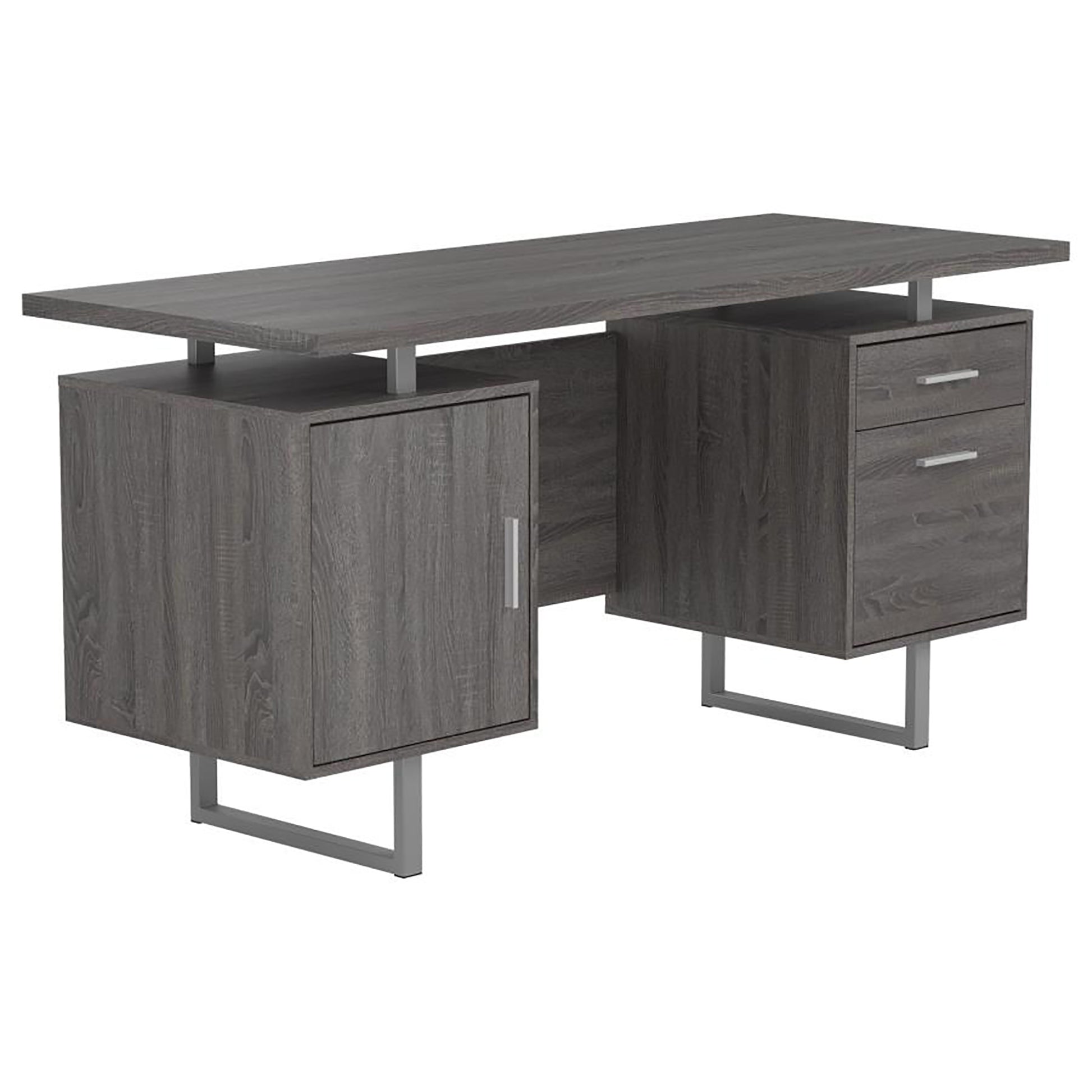 Weathered Grey 2 Drawer Floating Top Office Desk Grey Gray Computer Desk Office Contemporary,Modern Rectangular Drawers Computer Tables Wood Sled