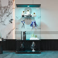 Two Door Led Lights Glass Display Cabinet 4 Shelves With Door, Floor Standing Curio Bookshelf For Living Room Bedroom Office, 64.7