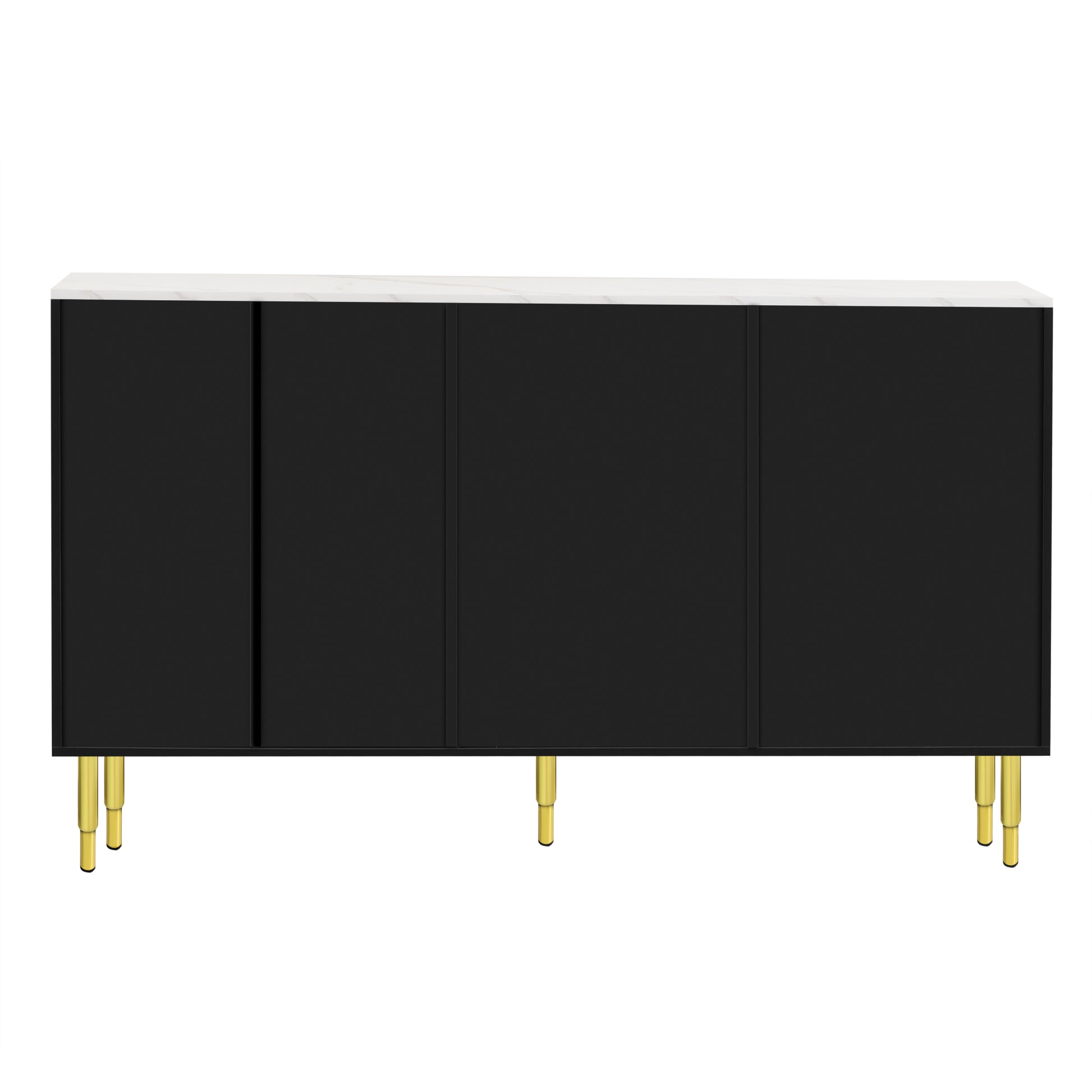 Modern Sideboard Mdf Buffet Cabinet Marble Sticker Tabletop And Amber Yellow Tempered Glass Doors With Gold Metal Legs & Handles Black Black Mdf Glass