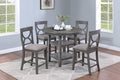 Counter Height Dining Table W Storage Shelve 4X Chairs Padded Seat Unique Design Back 5Pc Dining Set Gray Color Wood Gray Seats 4 Gray Dining Room Contemporary,Modern Round Dining Table With Chair Rubber Wood