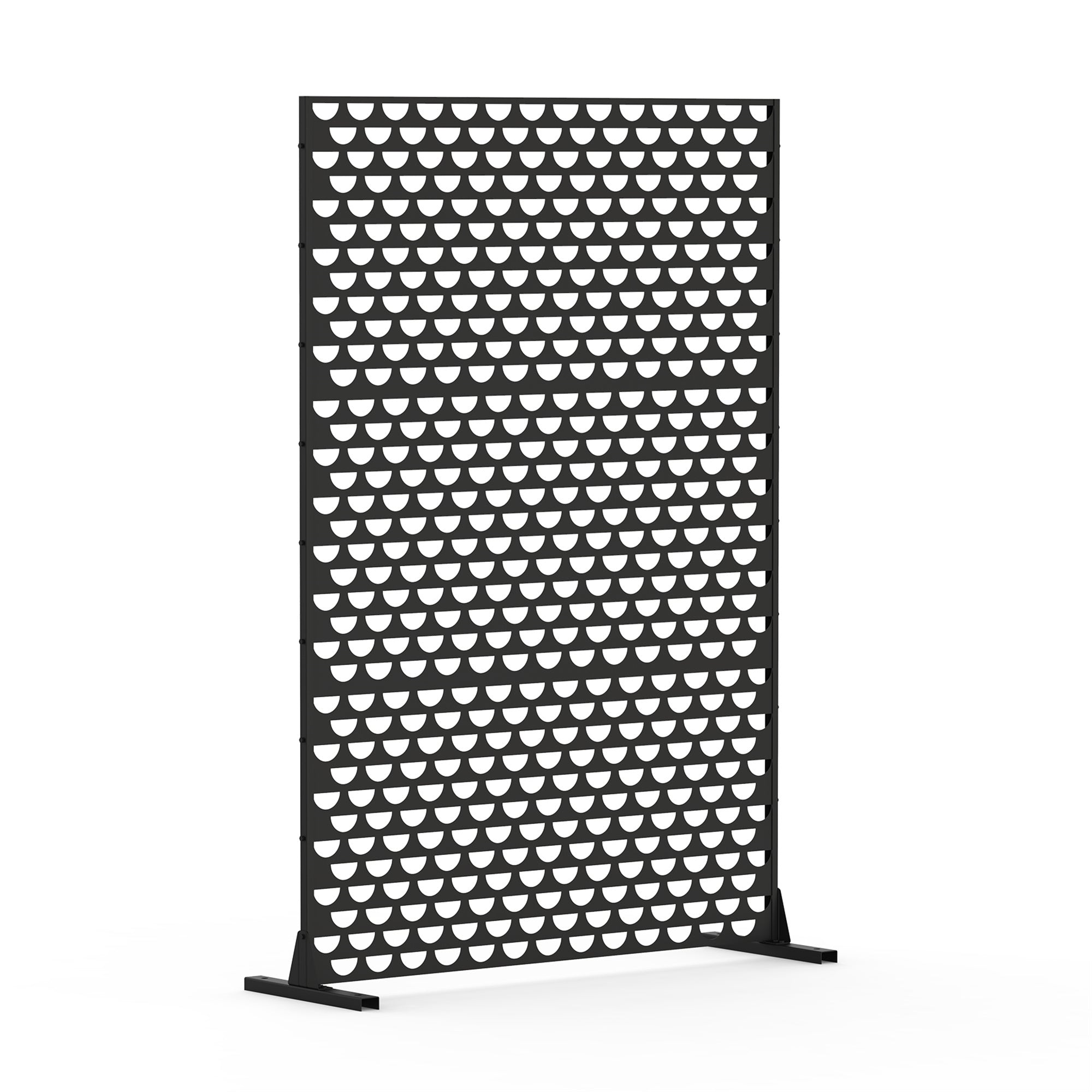 Metal Privacy Screens And Panels With Free Standing, Freestanding Outdoor Indoor Privacy Screen, Decorative Privacy Screen For Balcony Patio Garden, Semi Circular Shape Black Steel