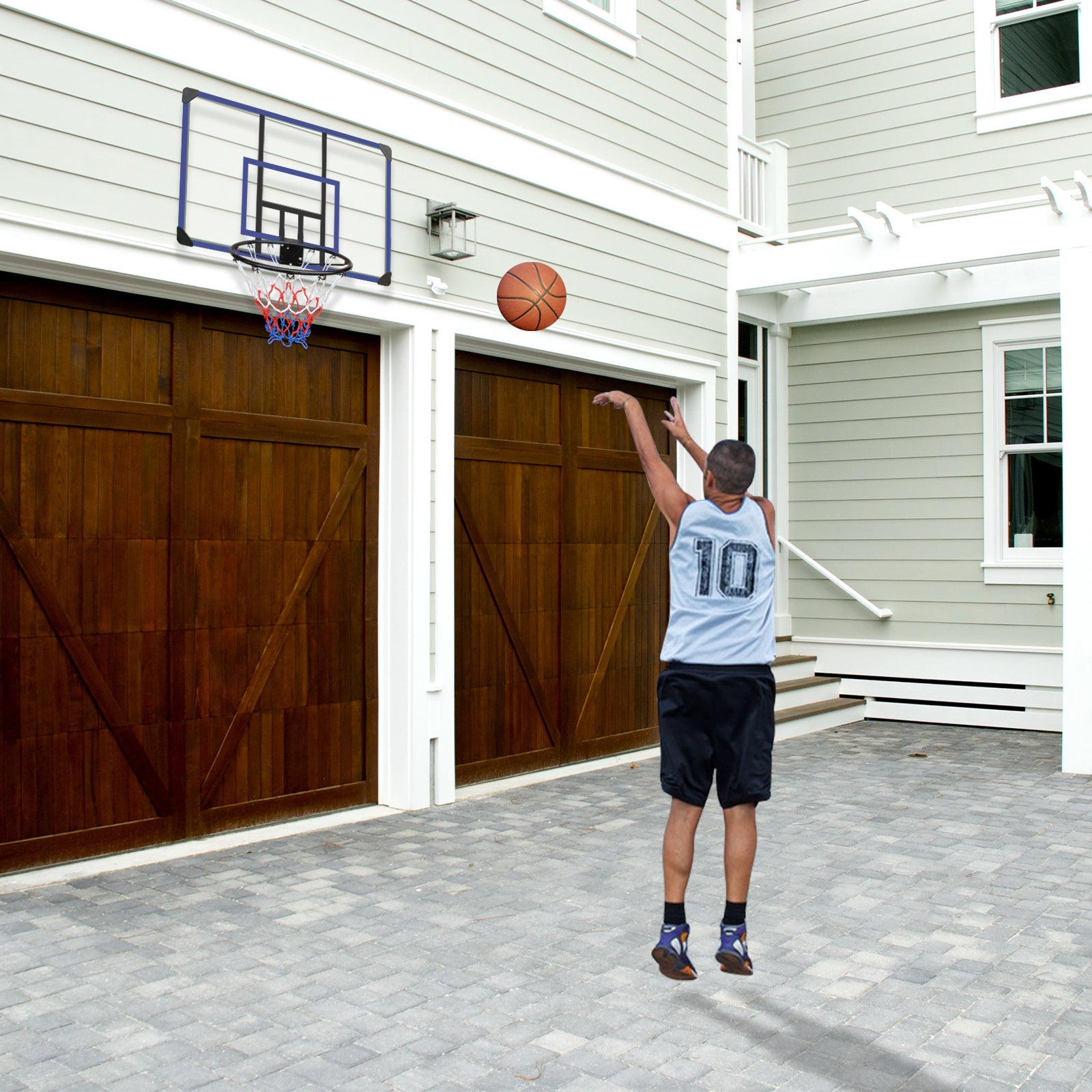 Wall Mounted Basketball Hoop, 45 X 29 Inches Shatterproof Back, Folding Hoop, Durable Hoop And All Weather Mesh For Indoor And Outdoor Use Black Blue Iron