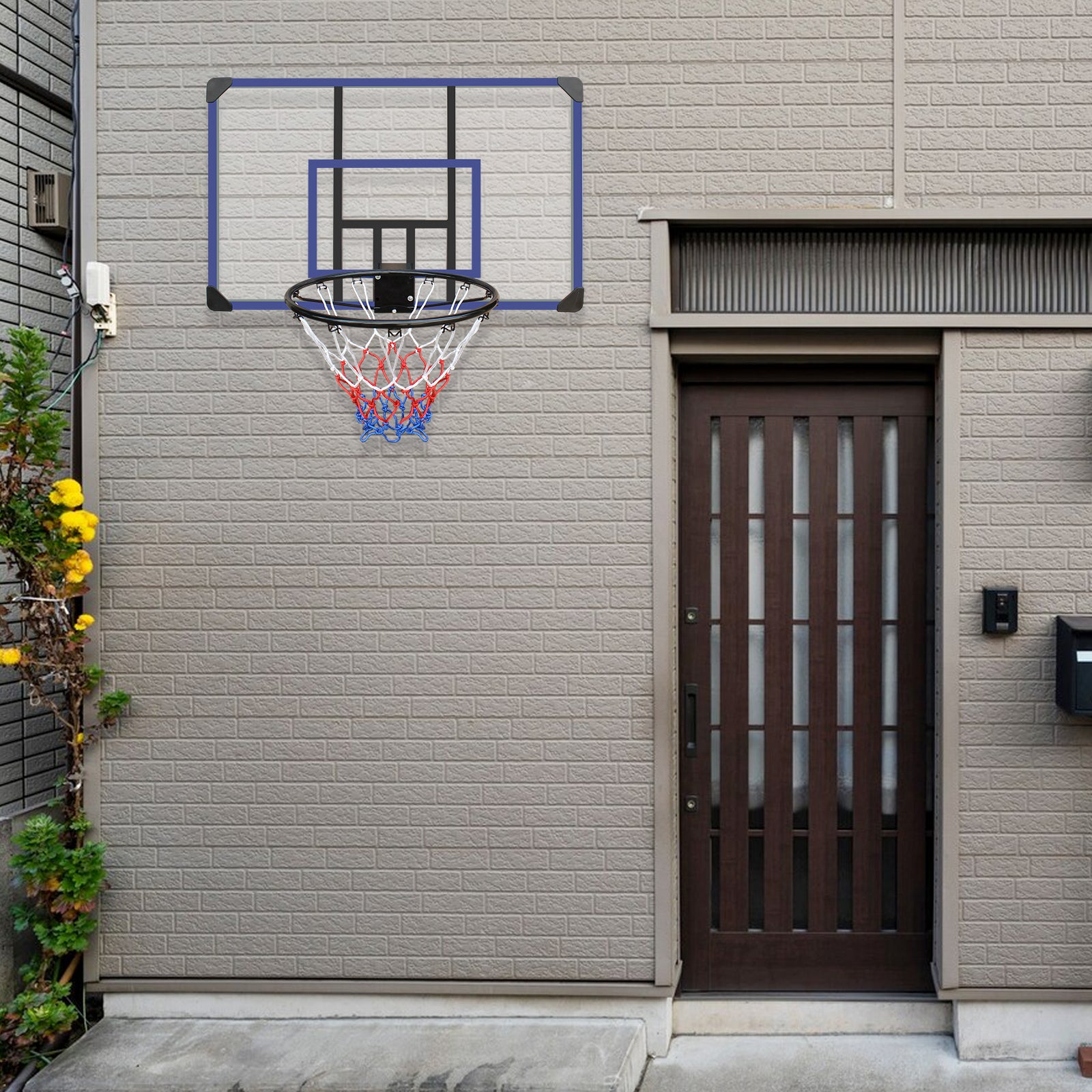 Wall Mounted Basketball Hoop, 45 X 29 Inches Shatterproof Back, Folding Hoop, Durable Hoop And All Weather Mesh For Indoor And Outdoor Use Black Blue Iron