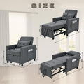 3 In 1 Convertible Futon Sofa Bed With Adjustable Backrest, Single Sofa Bed With Pull Out Sleeper, Convertible Futon Chair For Living Room, Side Bag And 1 Lumbar Pillow,Dark Gray Dark Gray Linen Wood Fabric 1 Seat