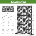 Metal Privacy Screens And Panels With Free Standing, Freestanding Outdoor Indoor Privacy Screen, Decorative Privacy Screen For Balcony Patio Garden, Sun Flower Shape Black Steel