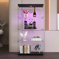 Two Door Led Lights Glass Display Cabinet 4 Shelves With Door, Floor Standing Curio Bookshelf For Living Room Bedroom Office, 64.7