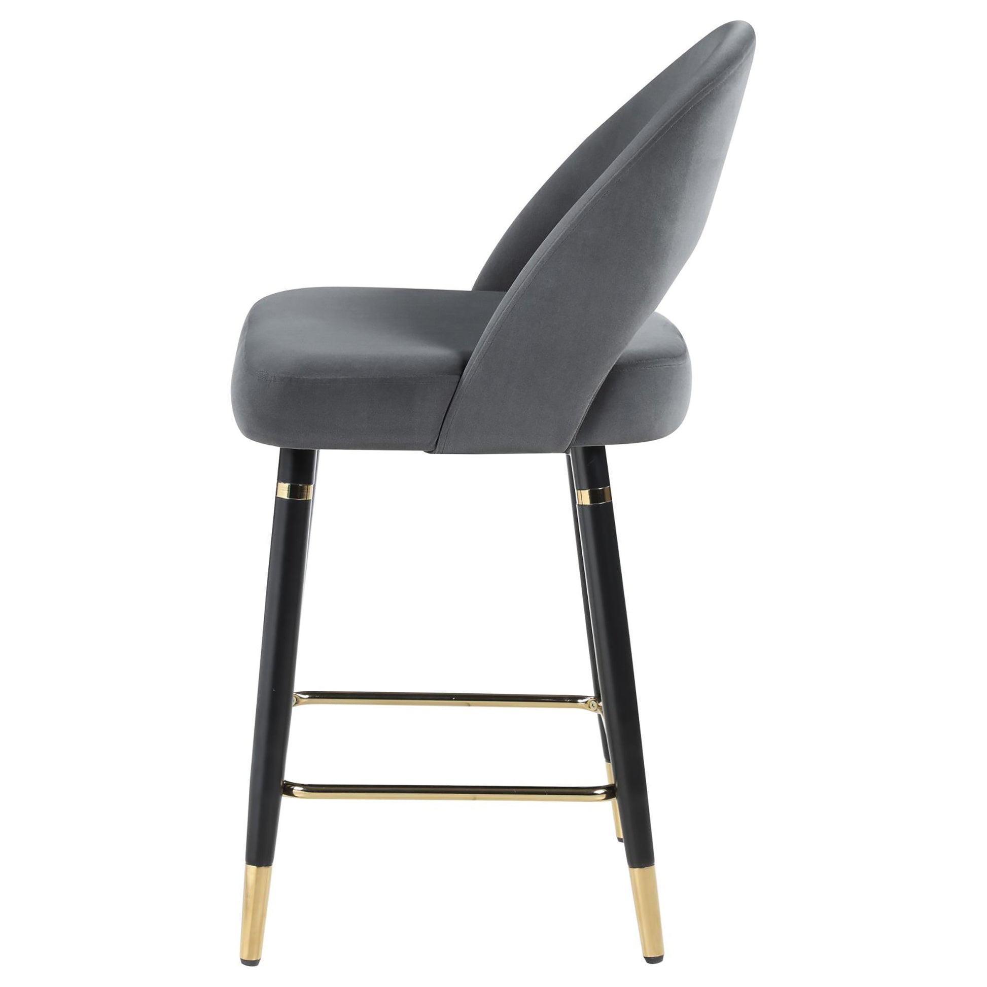 Grey And Black Open Back Counter Height Stools Set Of 2 Solid Grey Dining Room Foam Spot Clean Glam Bar Stools Open Back Foam Velvet