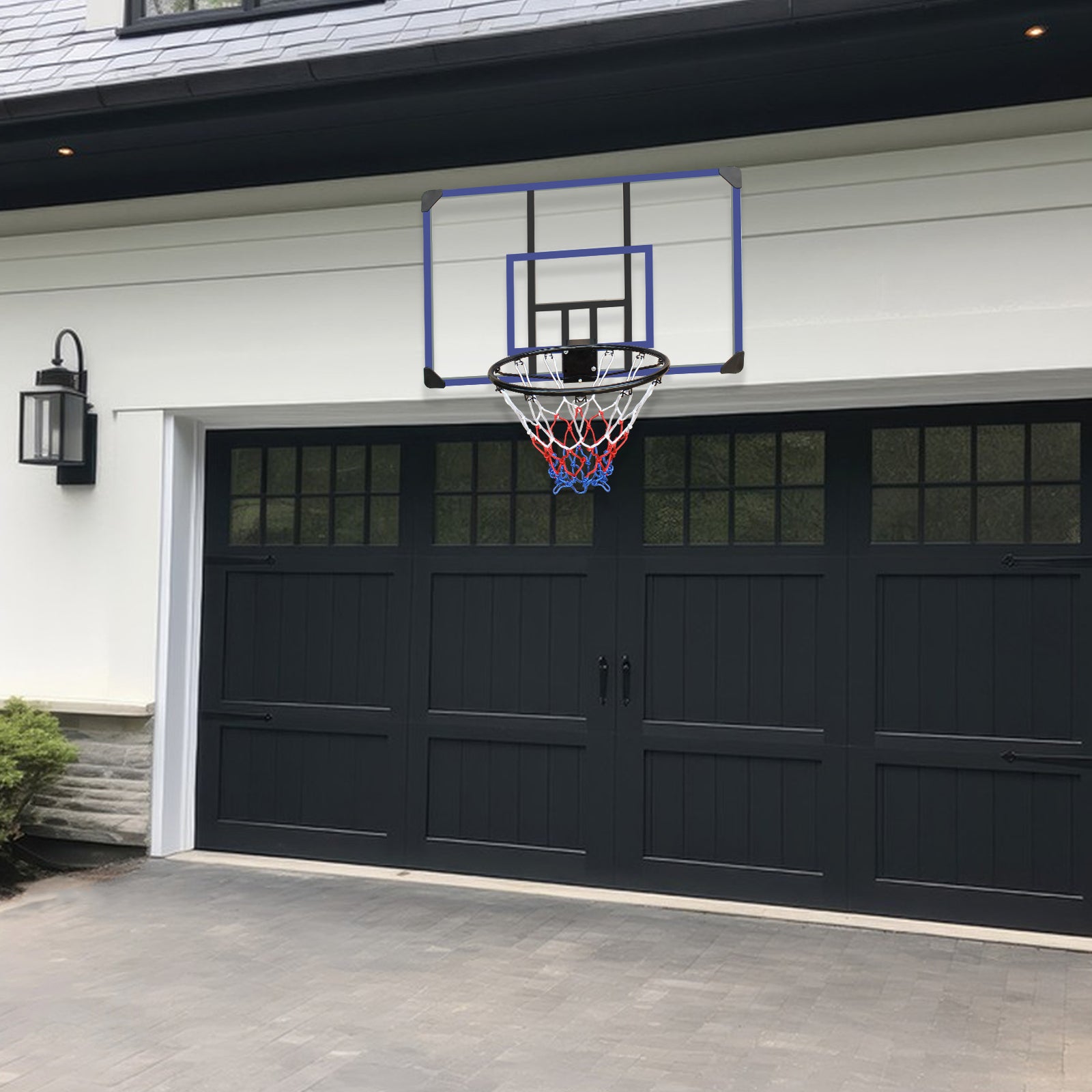 Wall Mounted Basketball Hoop, 45 X 29 Inches Shatterproof Back, Folding Hoop, Durable Hoop And All Weather Mesh For Indoor And Outdoor Use Black Blue Iron