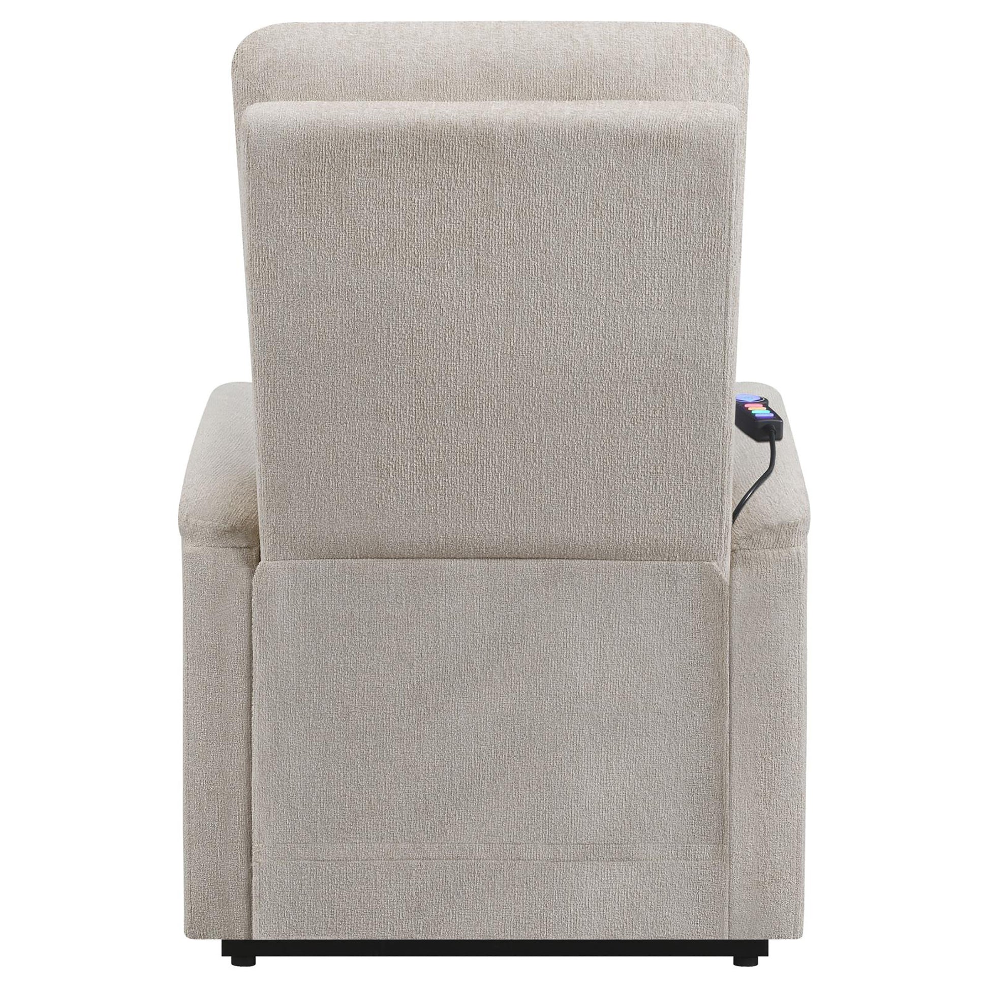 Beige Upholstered Power Lift Recliner With Storage Pocket Beige Chenille Power Remote Wood Primary Living Space Medium Firm Cushion Back Contemporary,Modern Square Arms Foam Fabric