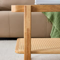 Modern Simple Rectangle Double Layer Solid Wood Glass Desktop Tea Table Rattan Woven Chinese Side Table Small Rectangle Table Suitable For Living Room, Dining Room And Bedroom Natural Solid Wood