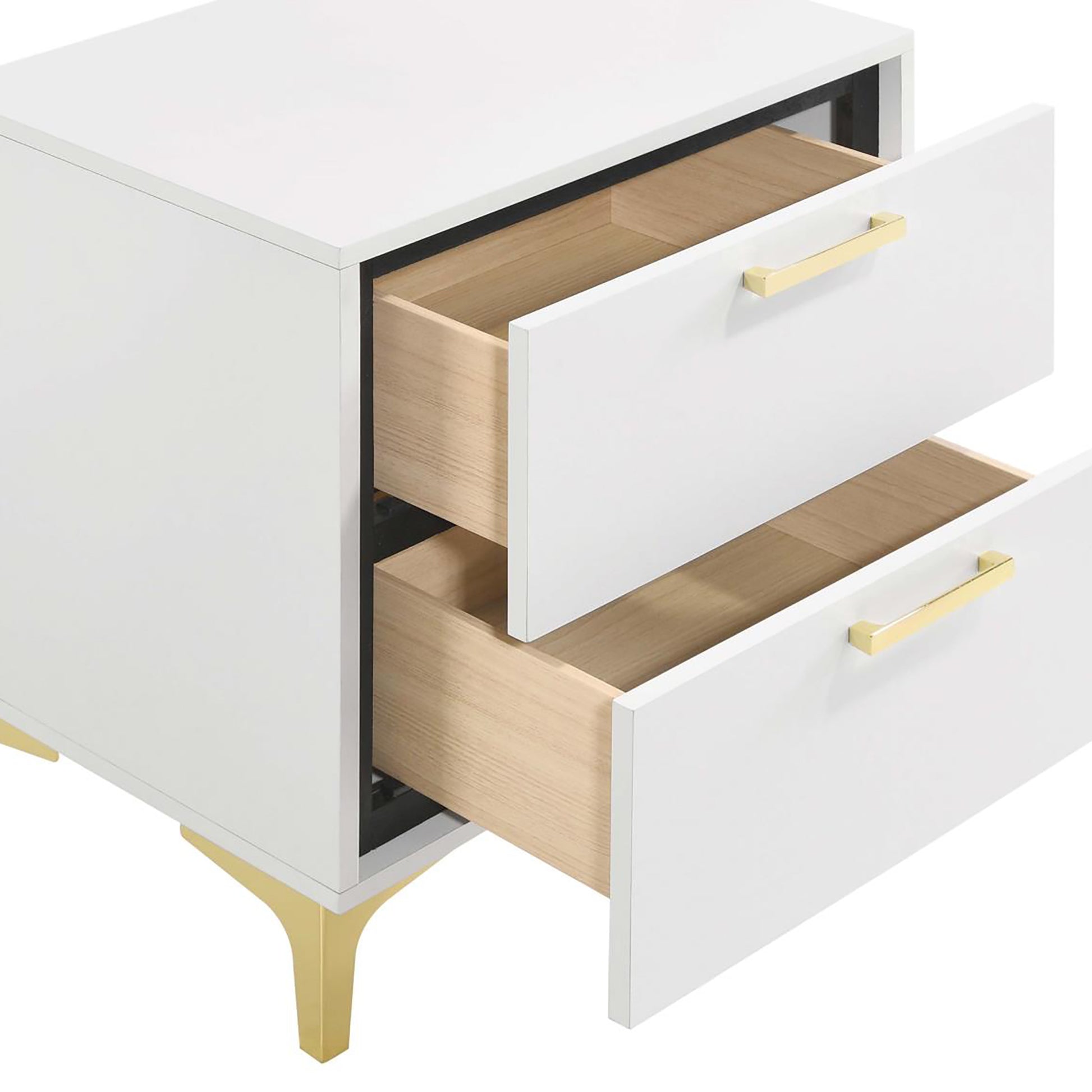 White And Gold 2 Drawer Rectangular Nightstand White White 2 Drawers Bedroom Drawer Storage Glam Rubberwood Dovetail Joints White Wood