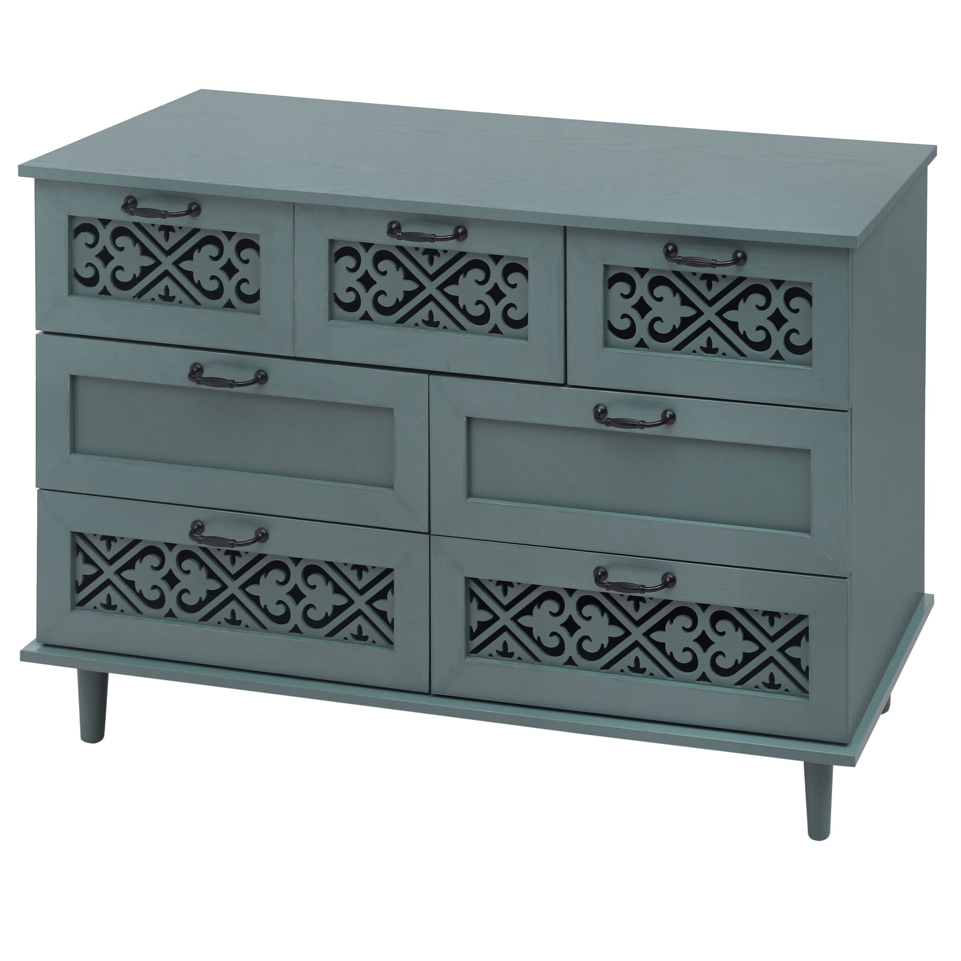 7 Drawer Cabinet, American Furniture, Suitable For Bedroom, Living Room, Study Dark Green Particle Board