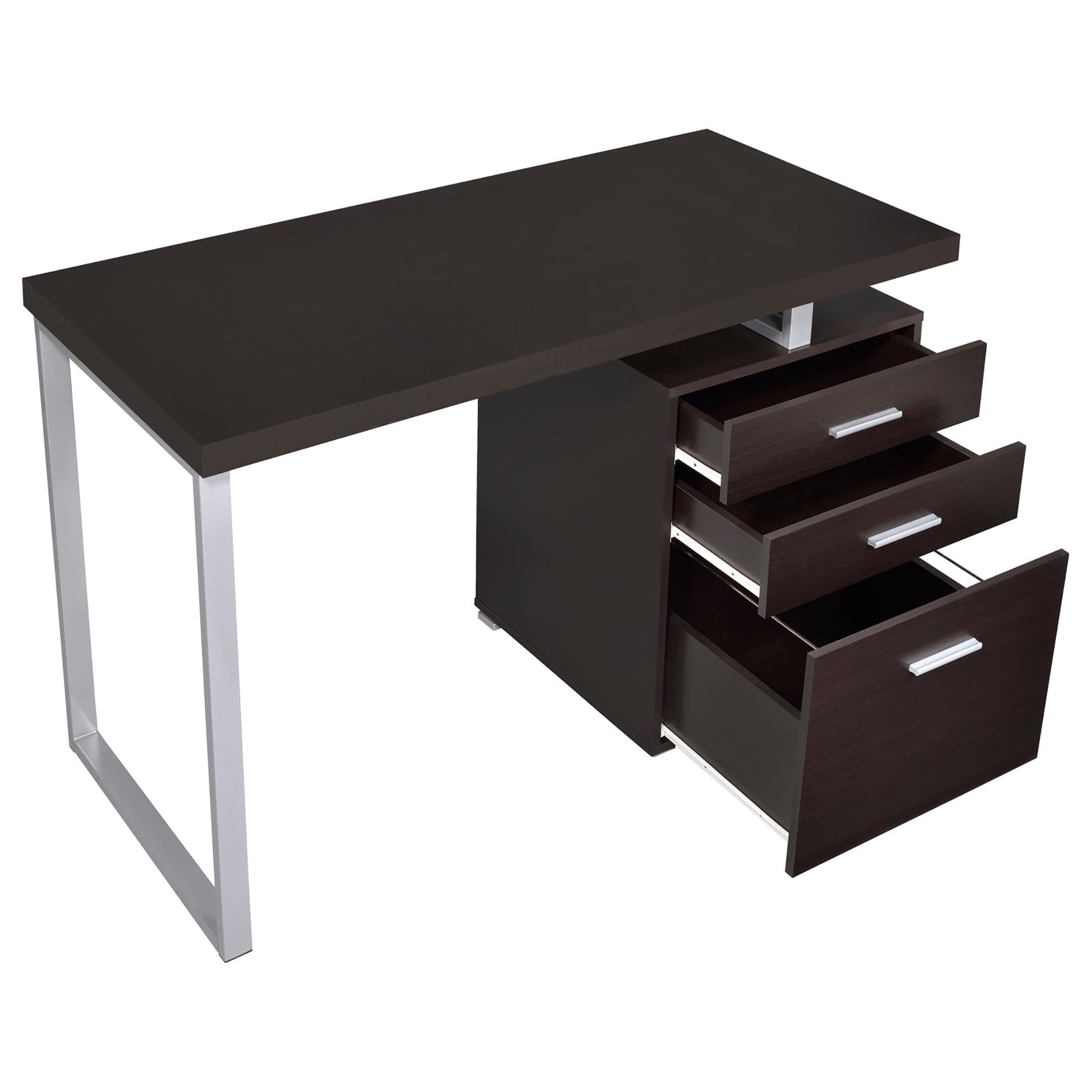 Cappuccino 3 Drawer Reversible Office Desk Cappuccino Brown Computer Desk Office Contemporary,Modern Rectangular Drawers Desk Wood Sled