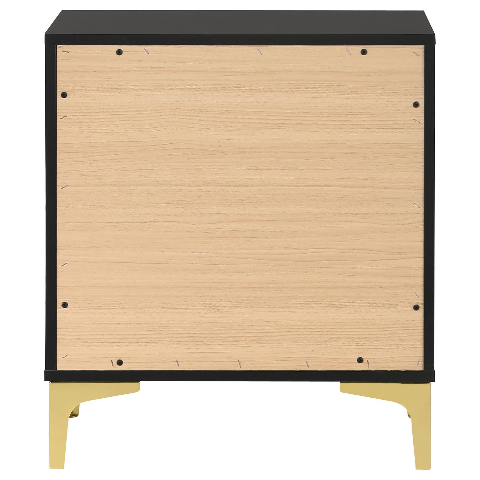 Black And Gold 2 Drawer Rectangular Nightstand Black 2 Drawers Bedroom Drawer Storage Glam Rubberwood Dovetail Joints Black Wood