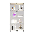 Two Door Led Lights Glass Display Cabinet 4 Shelves With Door, Floor Standing Curio Bookshelf For Living Room Bedroom Office, 64.7