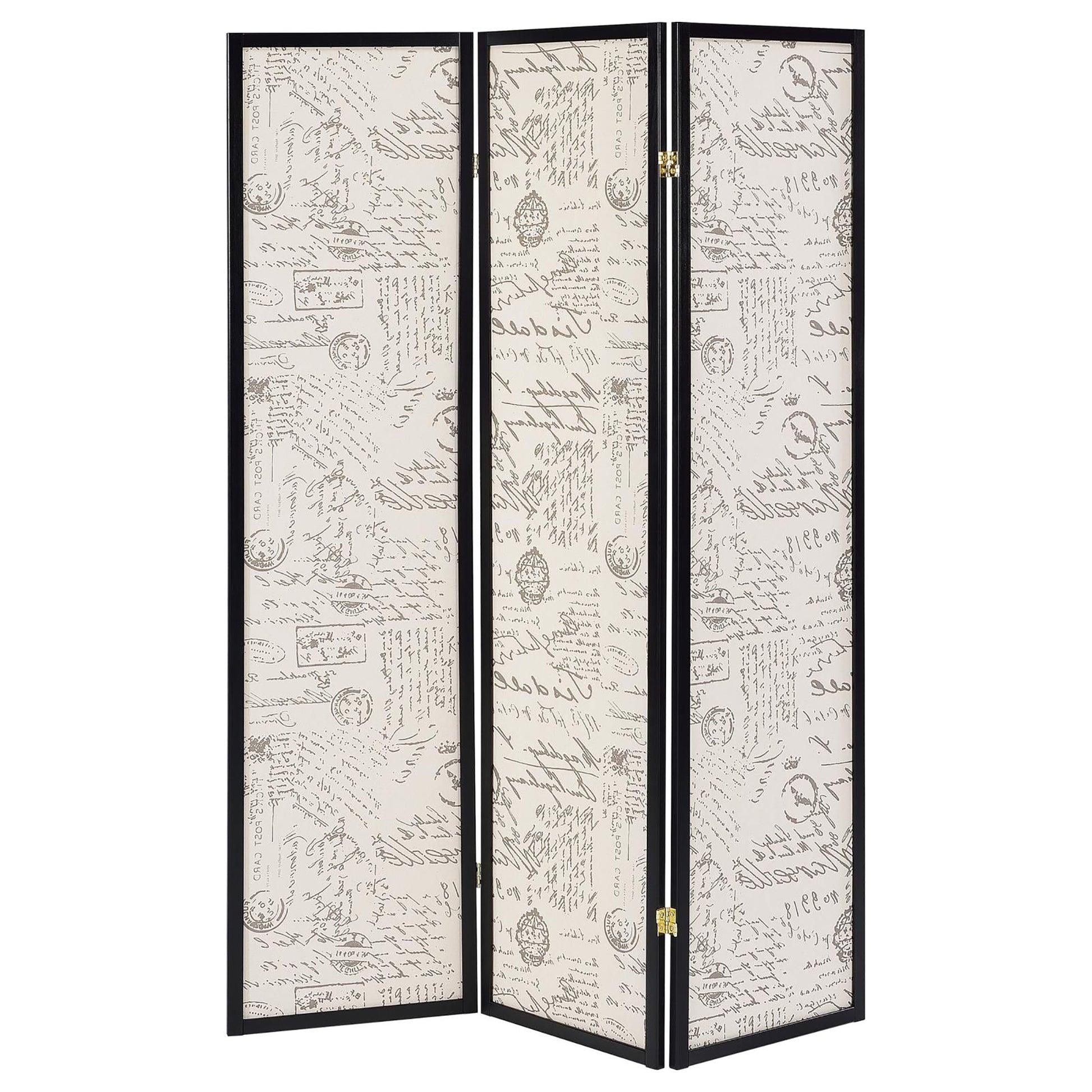 Beige And Espresso 3 Panel Folding Screen Beige Traditional Fabric